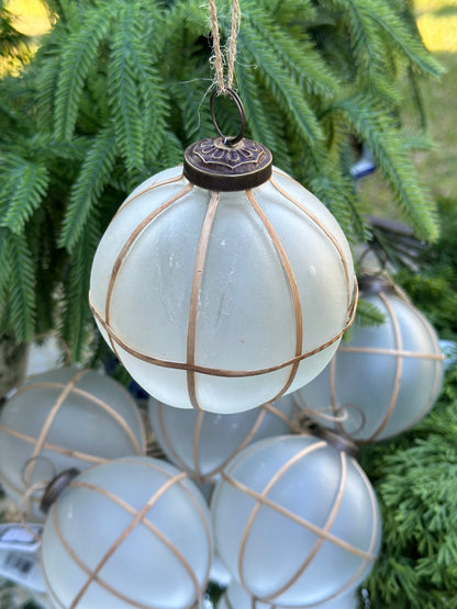 4" Rattan Glass Ball Ornament