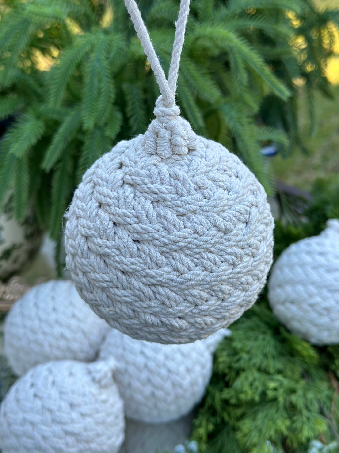 4" Braided Cotton Ball Ornament