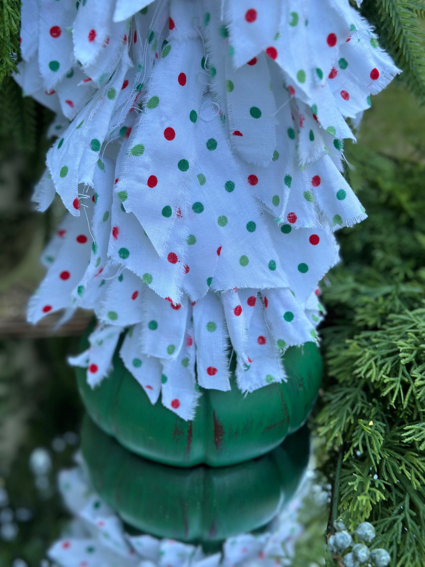 Handmade Fabric Rag Tree White Polkadot
