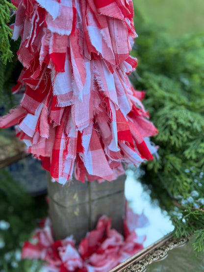 Handmade Fabric Rag Tree Red Plaid
