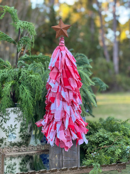 Handmade Fabric Rag Tree Red Plaid