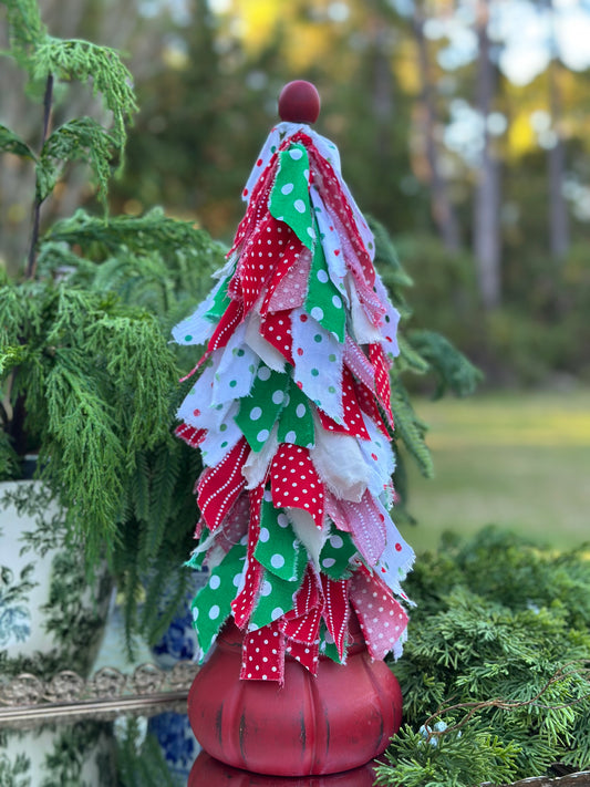 Handmade Fabric Rag Tree Multicolor Polkadot