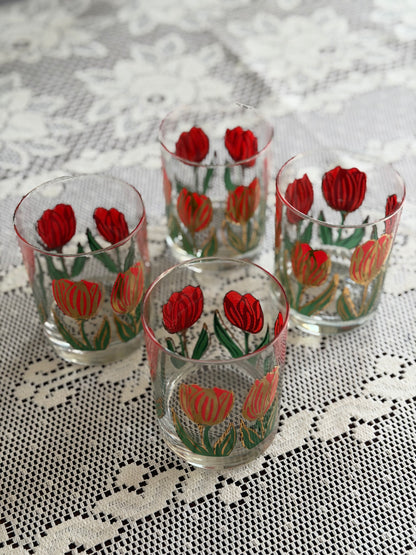 Vintage MCM Culver Iris Cinnabar Tulip Glass Set