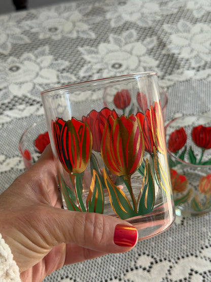 Vintage MCM Culver Iris Cinnabar Tulip Glass Set
