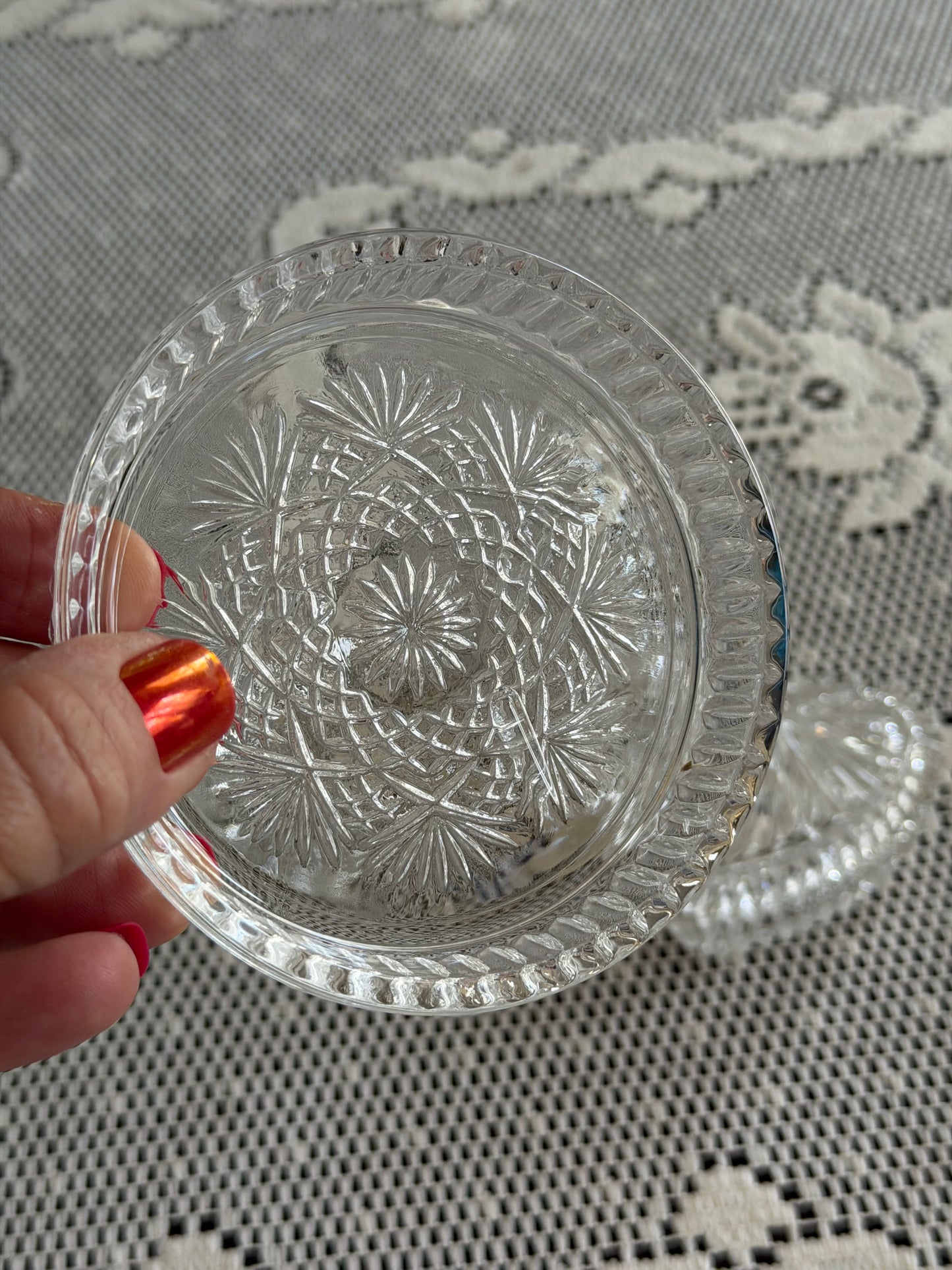 Vintage Glass Heart with 2 Round Trinket Dishes