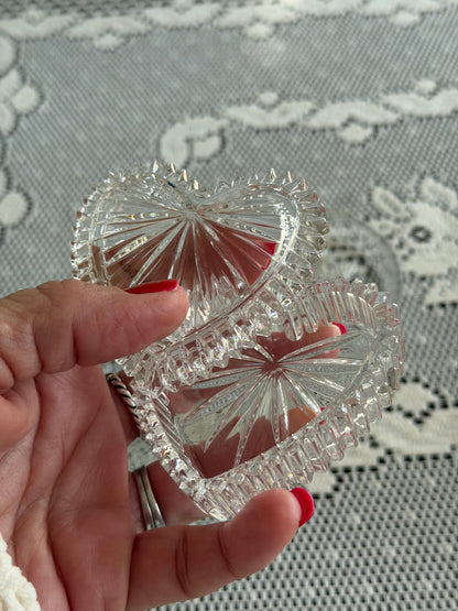 Vintage Glass Heart with 2 Round Trinket Dishes