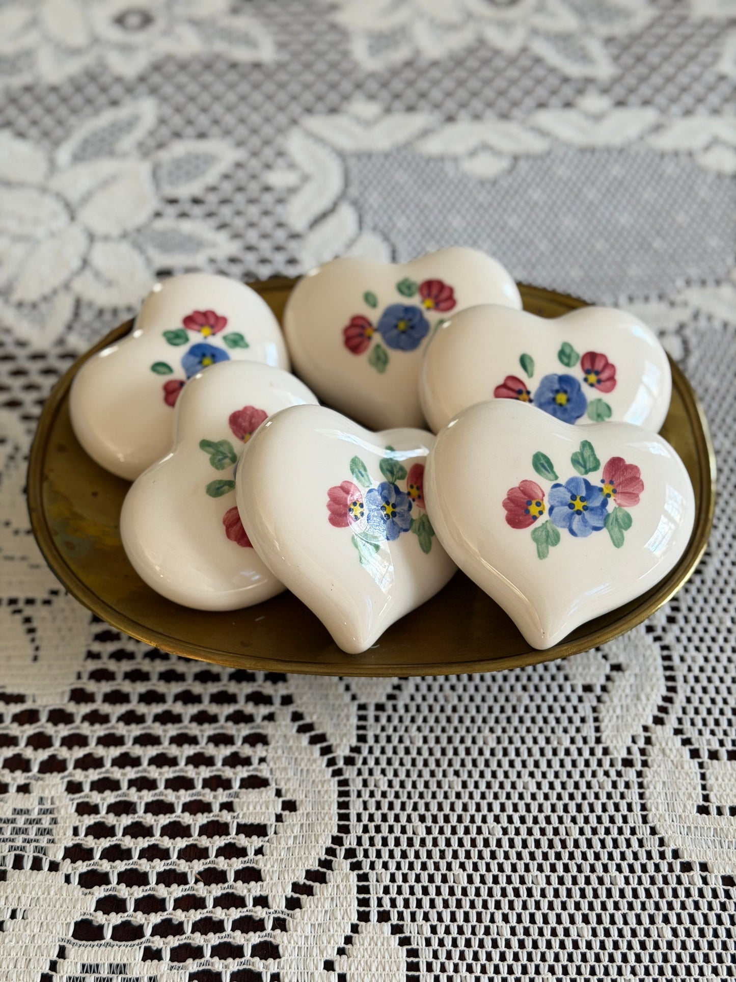 Ceramic Hand Painted Hearts in Brass Dish