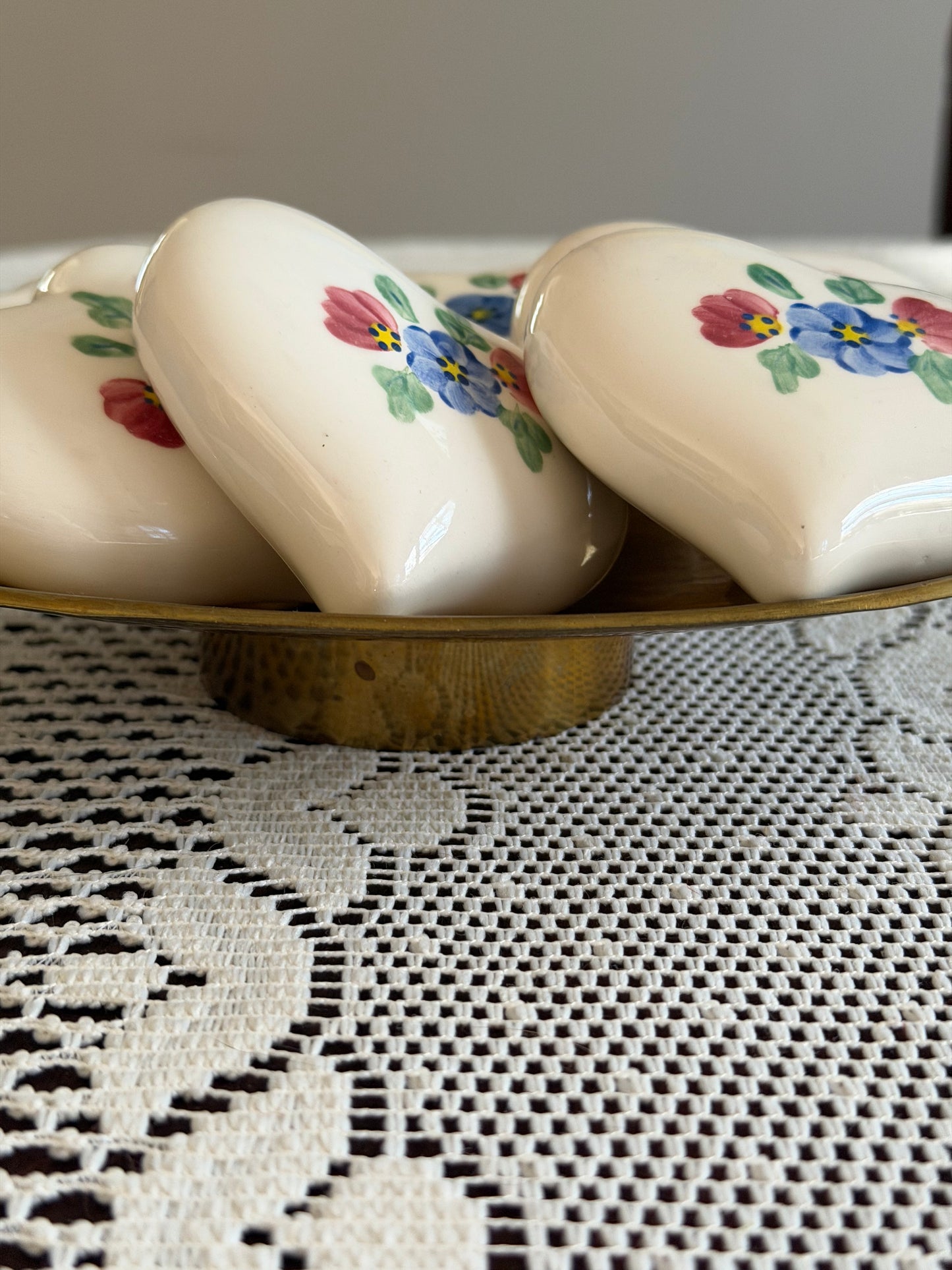 Ceramic Hand Painted Hearts in Brass Dish
