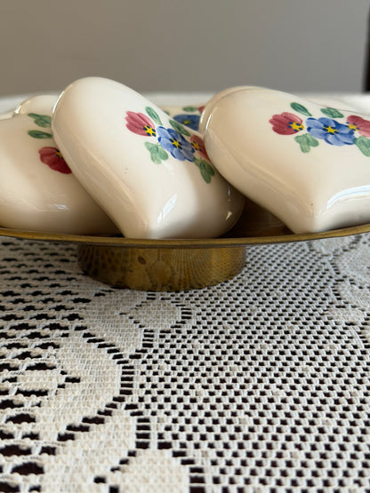 Ceramic Hand Painted Hearts in Brass Dish