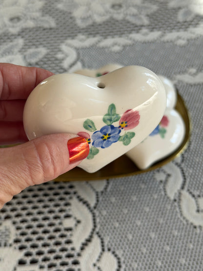 Ceramic Hand Painted Hearts in Brass Dish