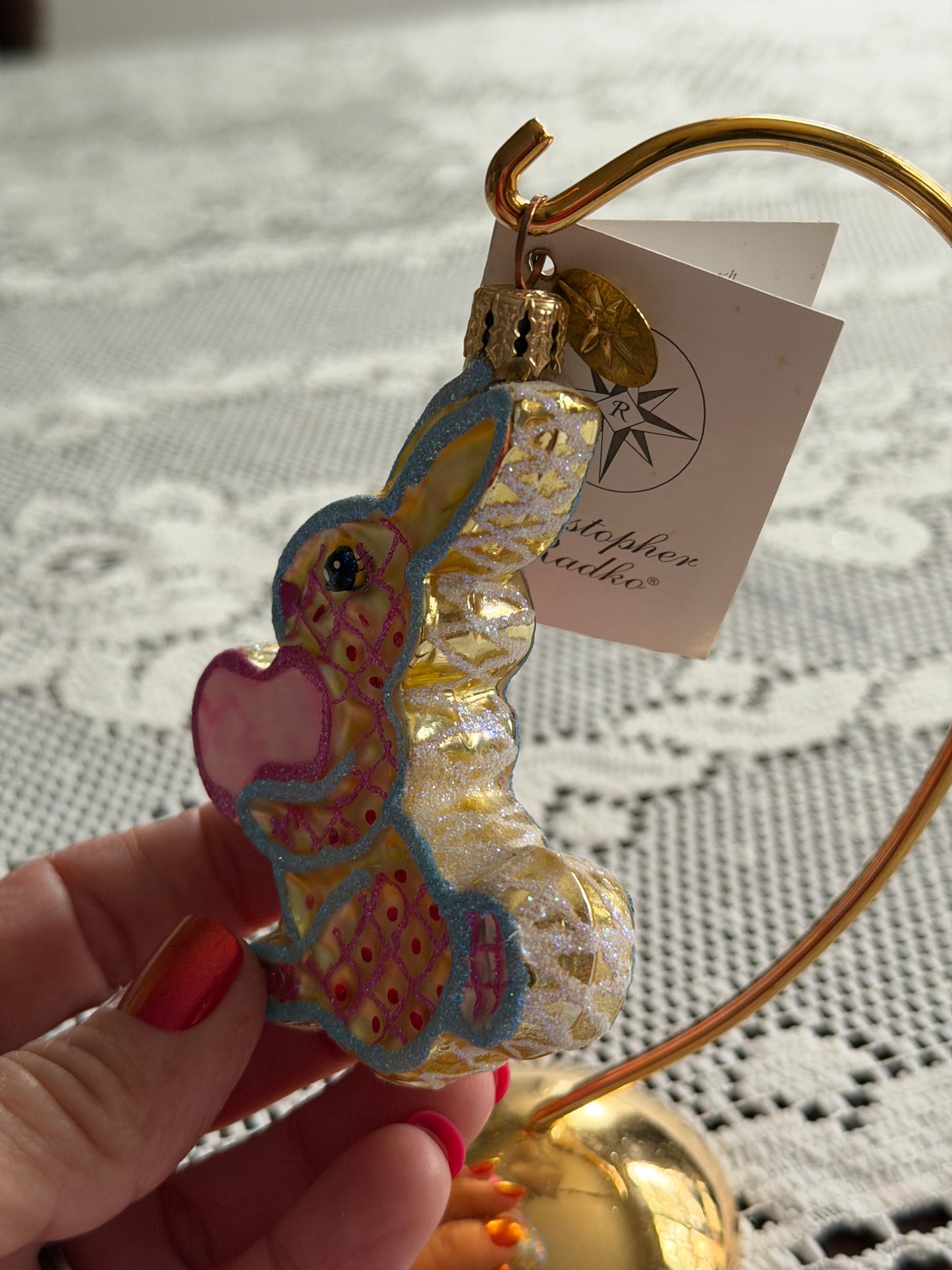 Christopher Radko Ornament & Stand Cookie Cutter Cottontails