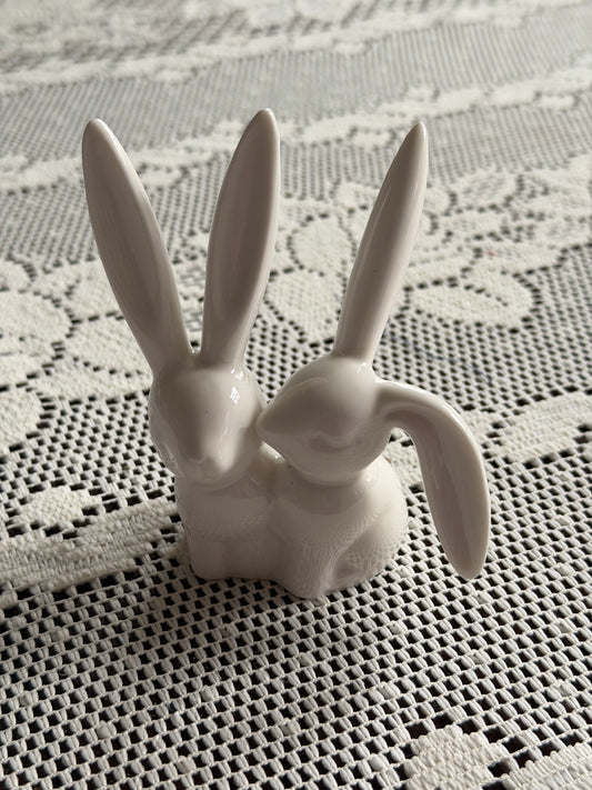 White Ceramic Bunny Pair