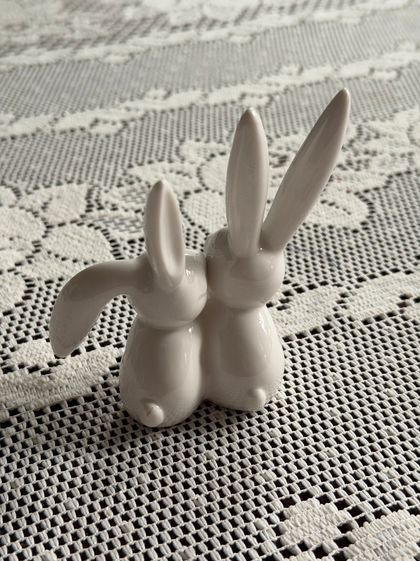 White Ceramic Bunny Pair