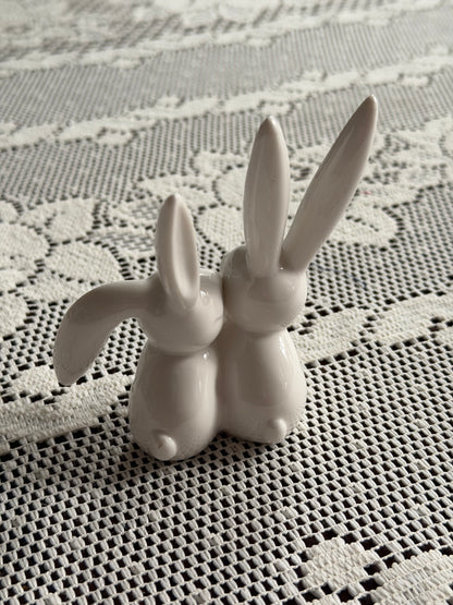 White Ceramic Bunny Pair