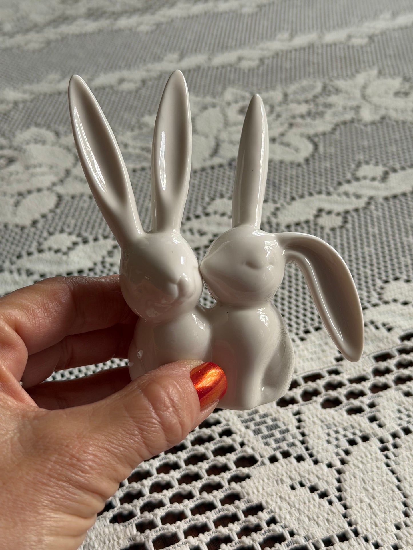White Ceramic Bunny Pair