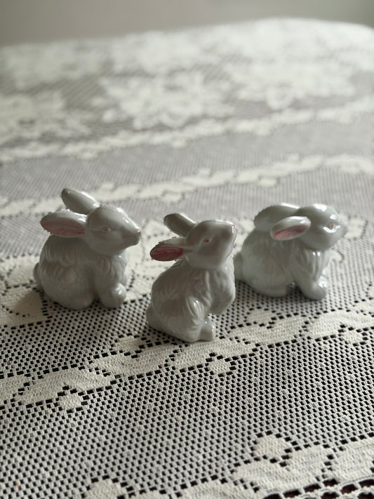 Set 3 Vintage Ceramic Bunny Rabbit Figurines