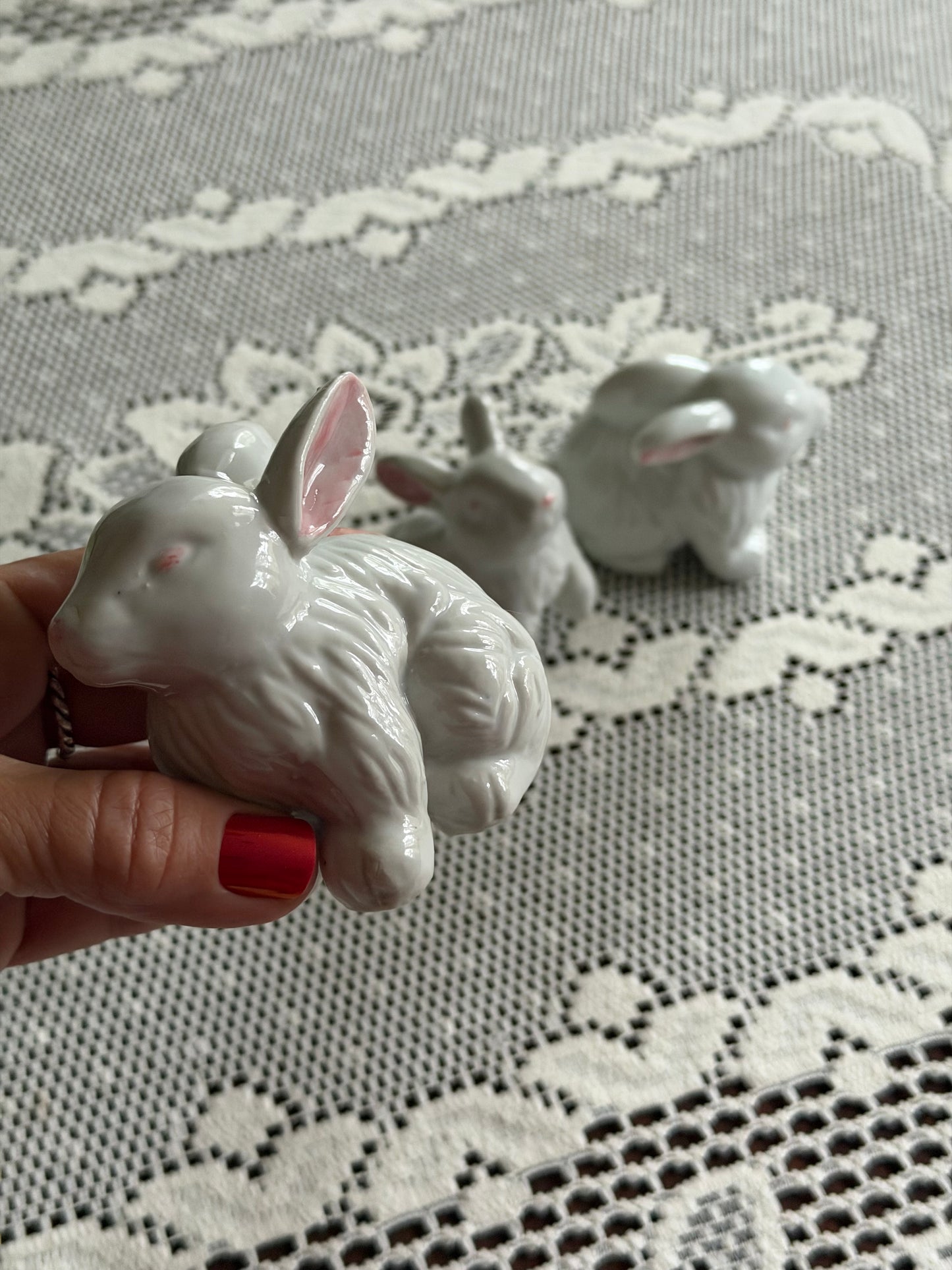 Set 3 Vintage Ceramic Bunny Rabbit Figurines