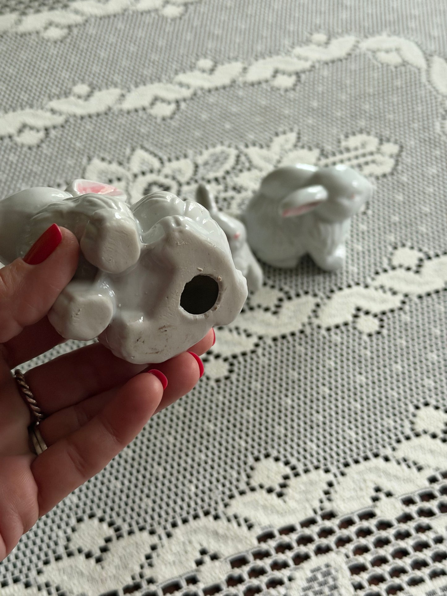 Set 3 Vintage Ceramic Bunny Rabbit Figurines