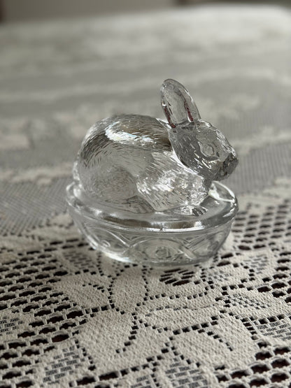 Glass Bunny Rabbit Lidded Dish