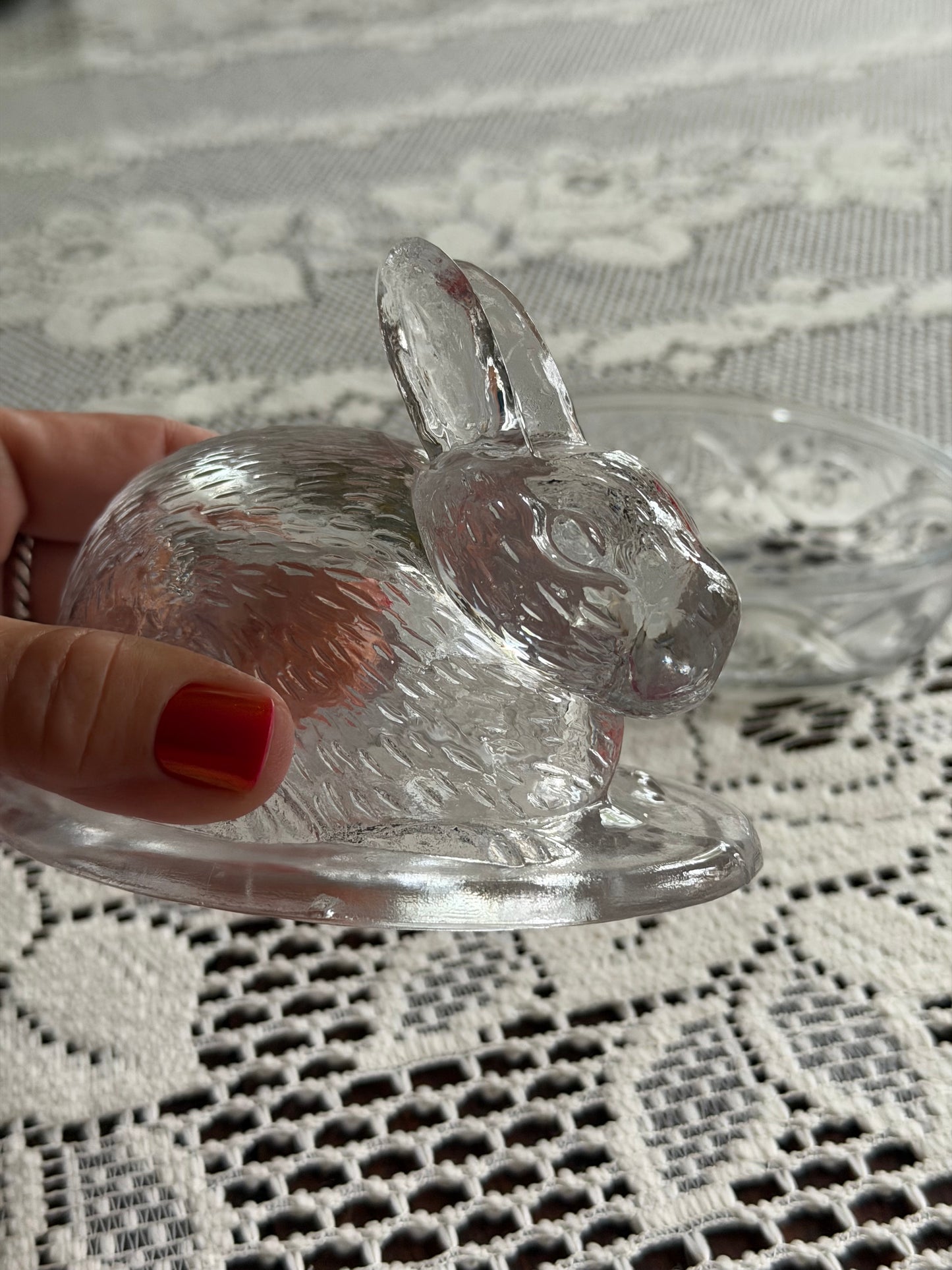 Glass Bunny Rabbit Lidded Dish