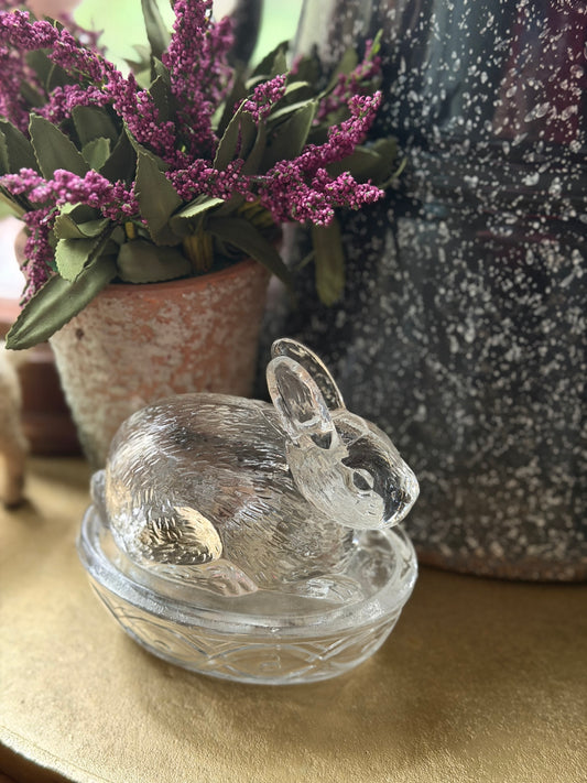 Glass Bunny Rabbit Lidded Dish