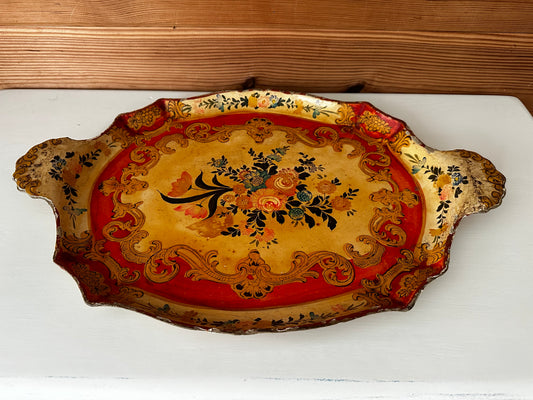 Vintage Handpainted Floral Japanese Tray