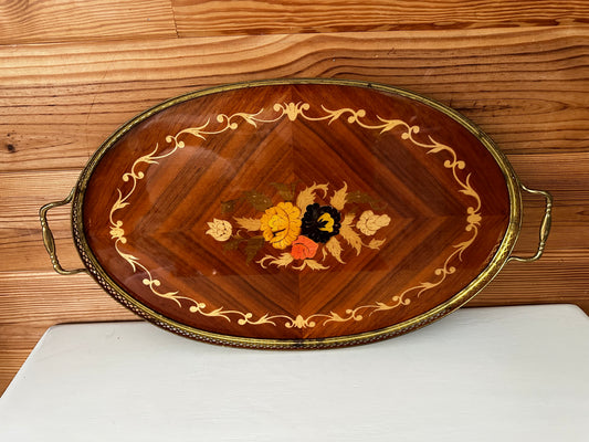 Vintage Italian Marquetry Floral Inlay Tray