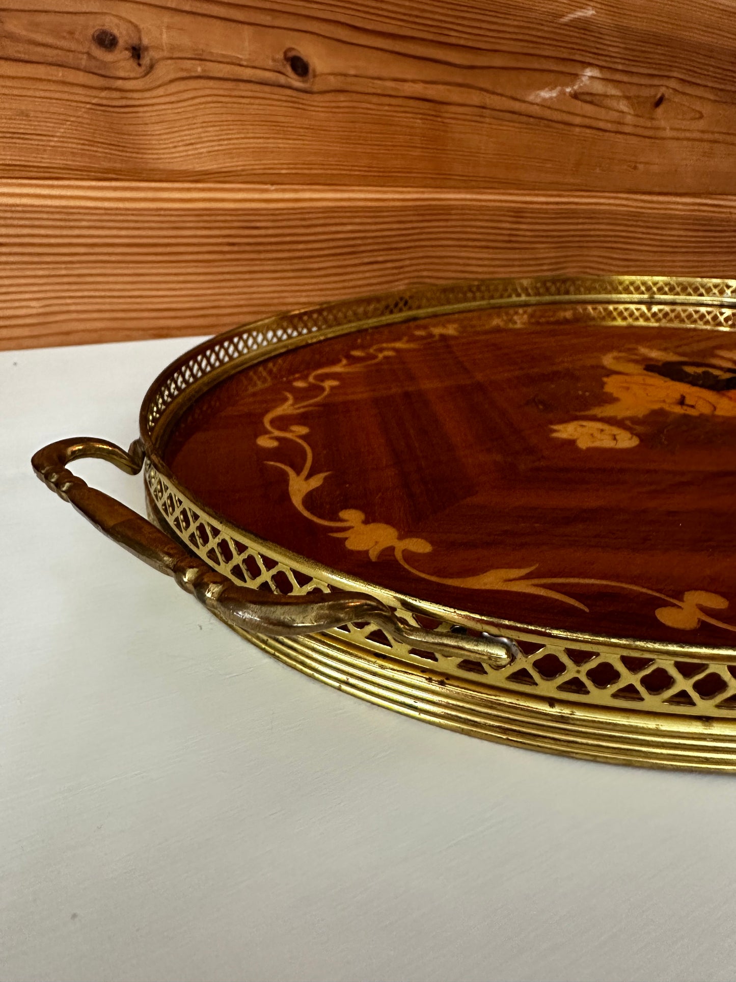 Vintage Italian Marquetry Floral Inlay Tray