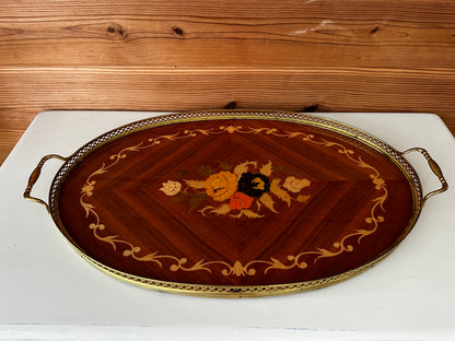 Vintage Italian Marquetry Floral Inlay Tray