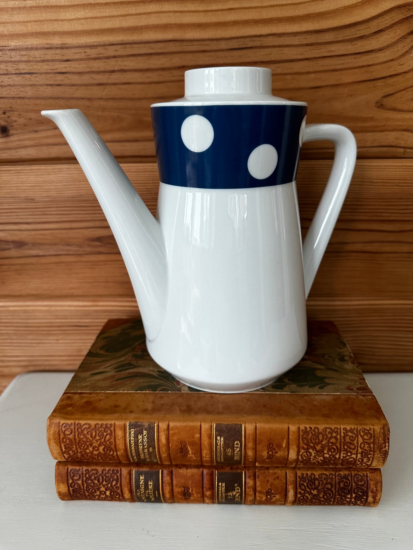 Vintage Cora Seltmann Weiden Blue/White Polkadot Coffee Pot