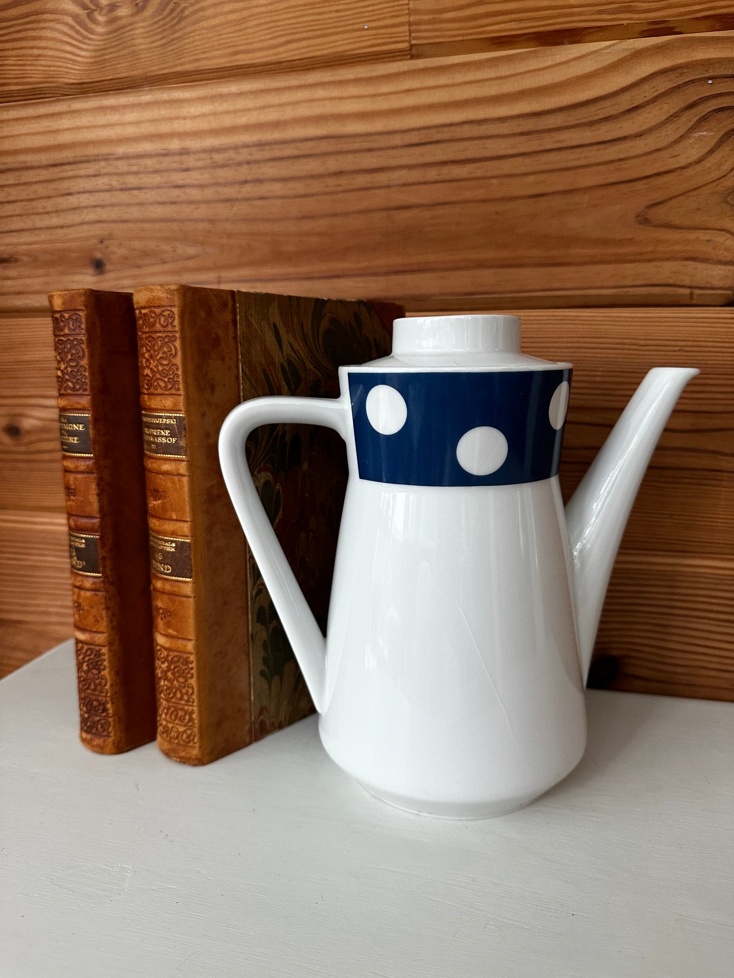 Vintage Cora Seltmann Weiden Blue/White Polkadot Coffee Pot