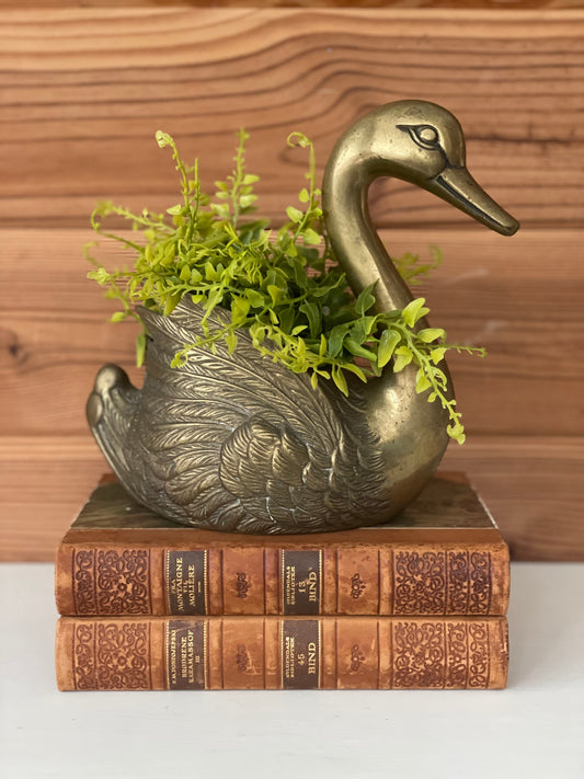 Vintage Brass Swan Planter