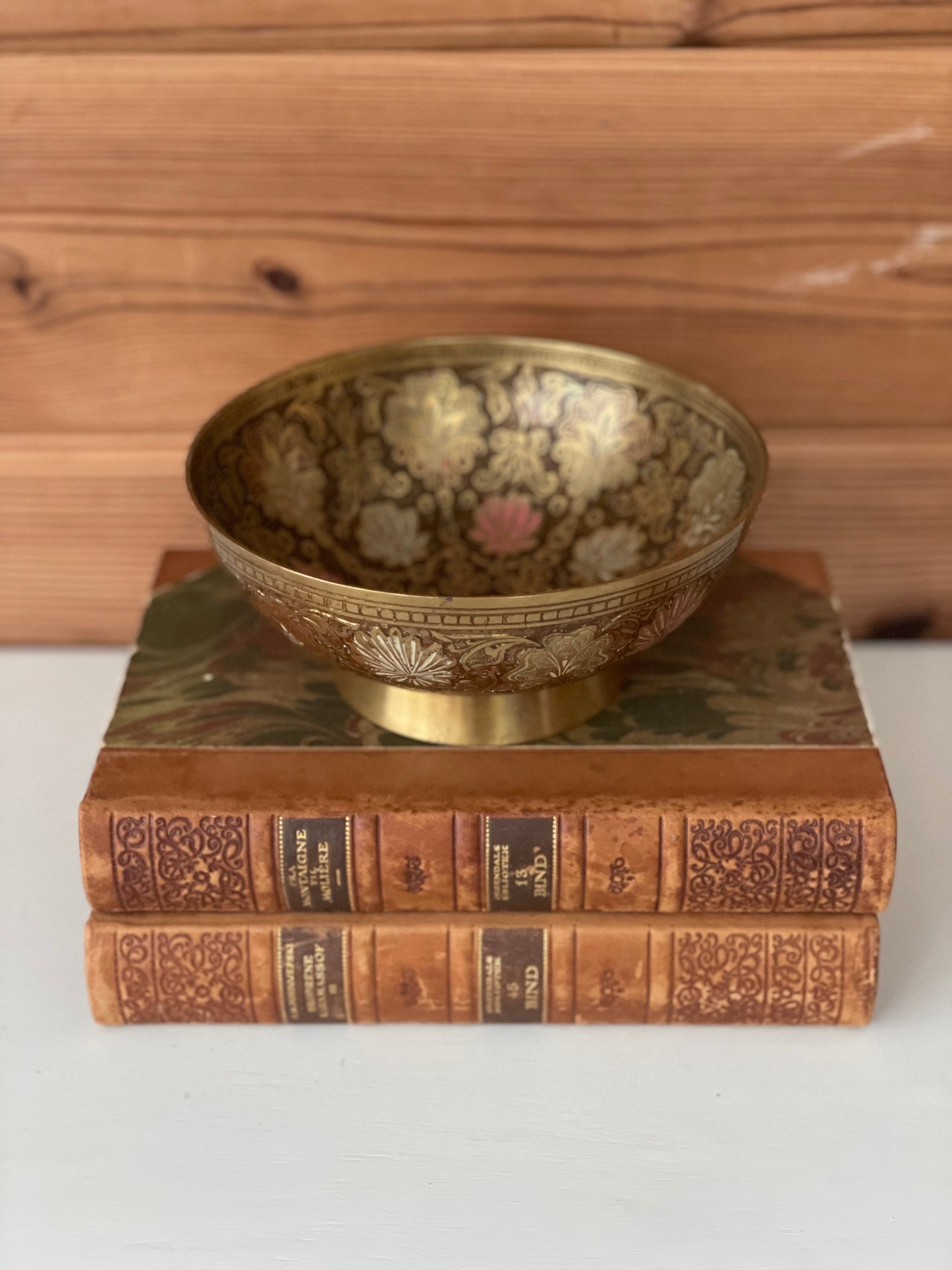 Vintage Brass Bowl - Etched Floral Pattern