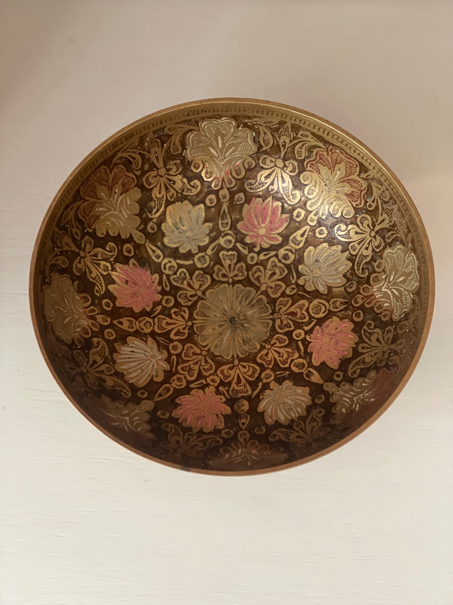 Vintage Brass Bowl - Etched Floral Pattern