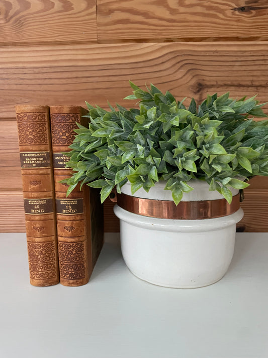 Vintage White Ceramic and Copper Pot