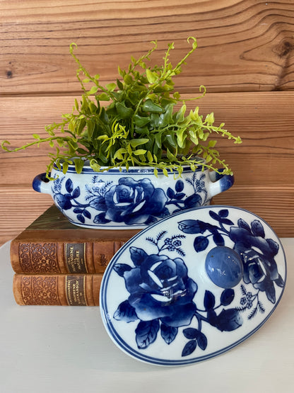 Vintage Asian Blue & White Lidded Dish