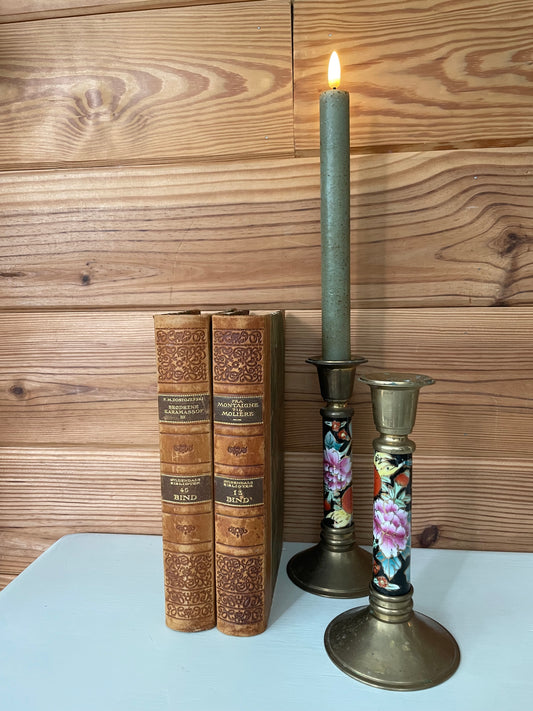 Vintage Brass/Black Floral Candle Holders