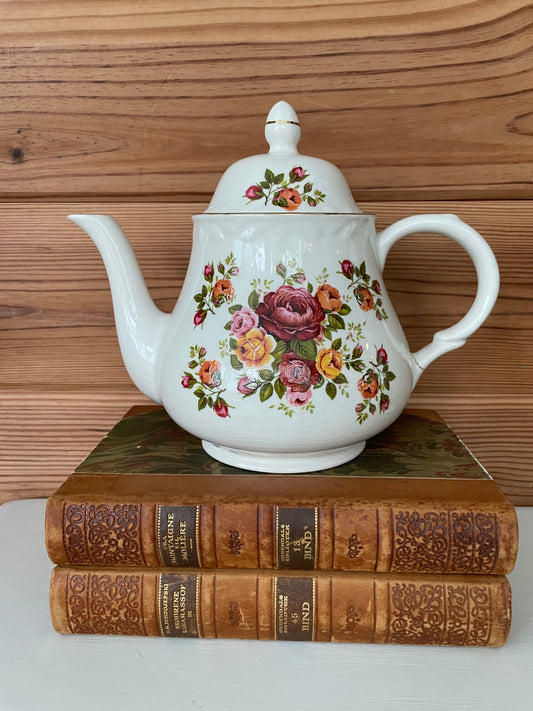 Vintage White Floral Teapot