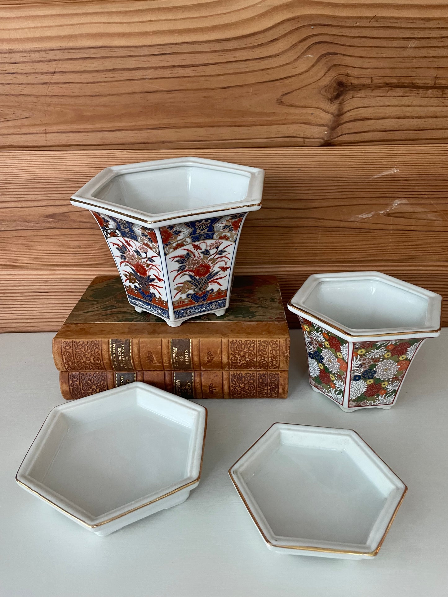 Vintage Japanese Hexagon Plant Pots