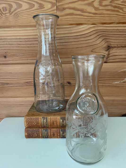 Vintage Glass Etched Wine Carafe