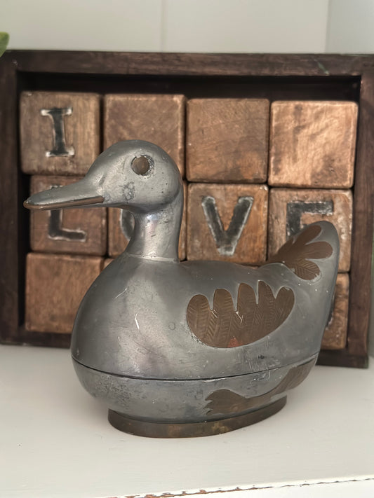 Vintage Pewter & Brass Lidded Trinket Dish