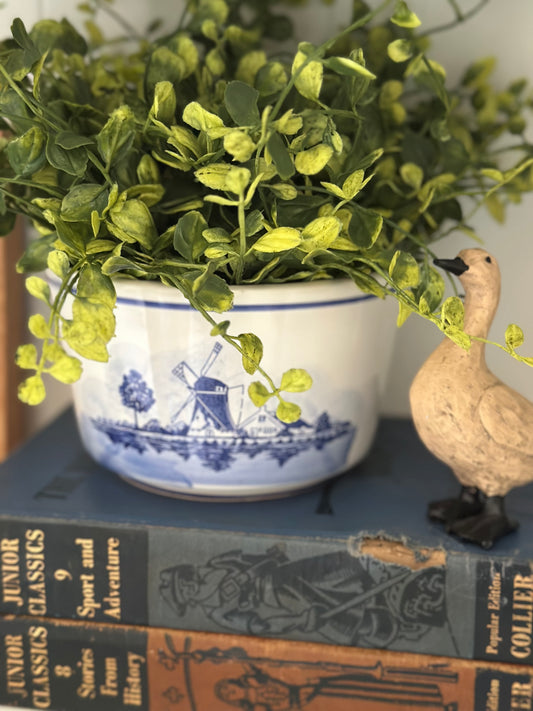 Vintage Delft Blue Windmill Sailboat Bowl