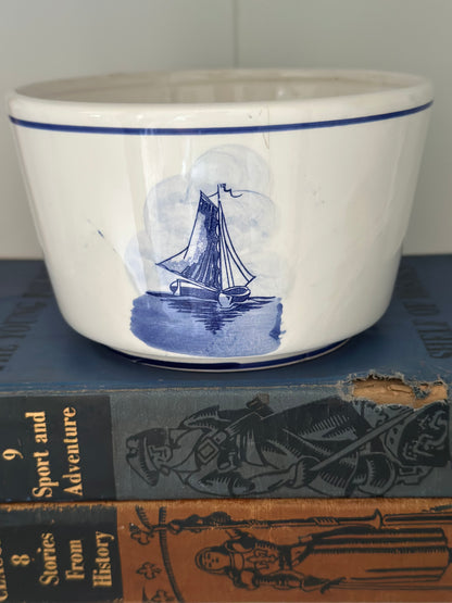 Vintage Delft Blue Windmill Sailboat Bowl
