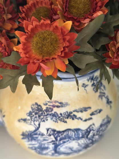 Vintage Blue/Yellow Ceramic Toile Pitcher