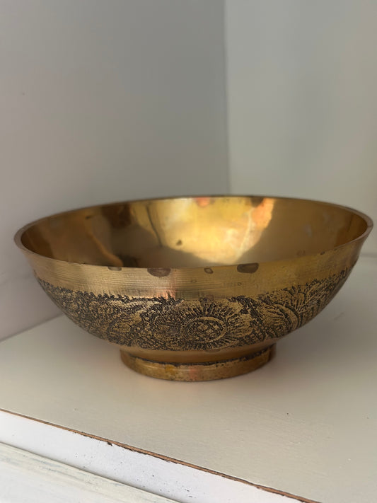 Vintage Etched  Brass Bowl