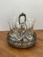 Vintage Silver Tray & 6 Stemmed Sherry Shot Glasses