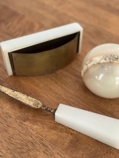 Vintage Marble & Brass Desk Set