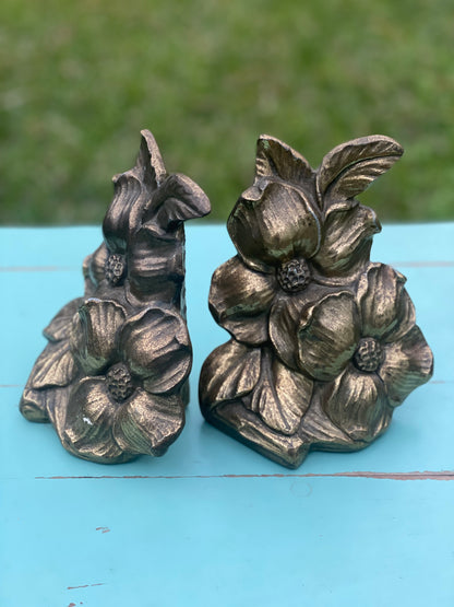 Colonial Virginia Dogwood Blossom Brass Bookends