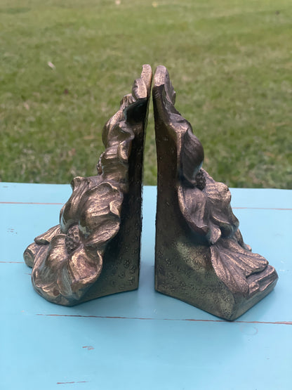 Colonial Virginia Dogwood Blossom Brass Bookends