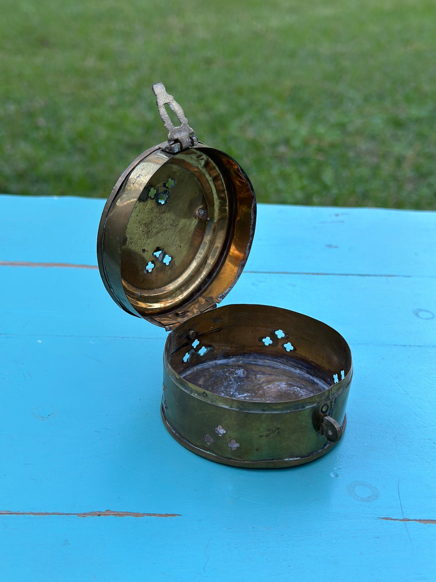 Vintage Brass Round Trinket Box